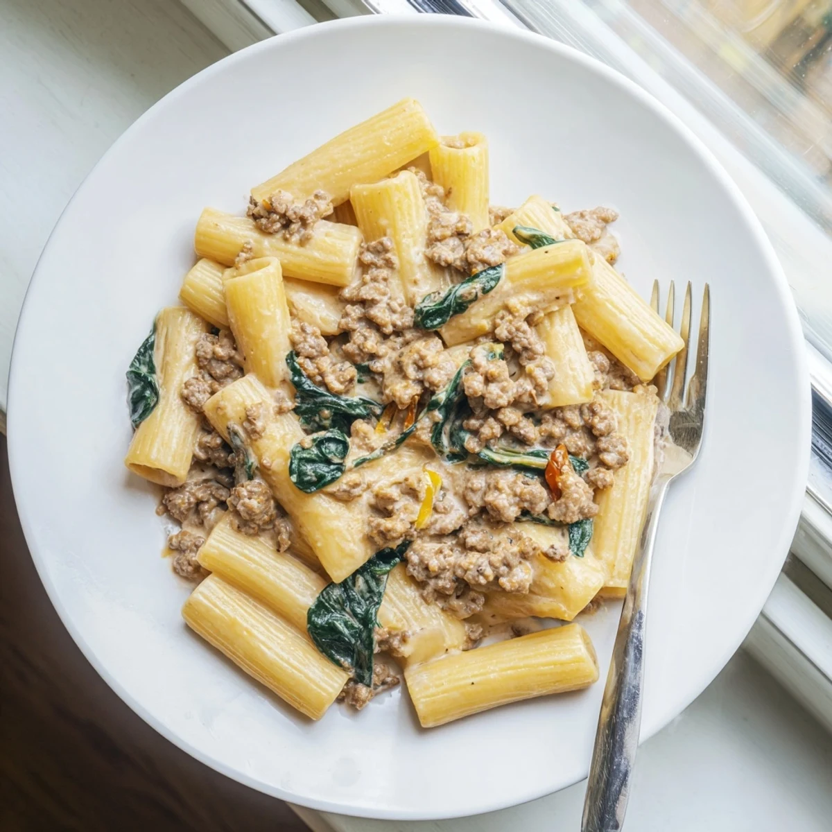 Cream (AI output)</think>Rich and creamy Marry Me ground beef pasta tossed with sun-dried tomatoes and parmesan cheese in a white sauce