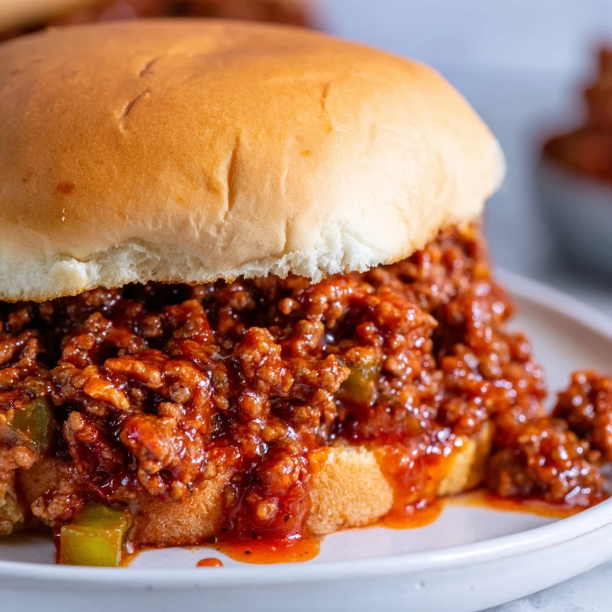 Classic sloppy joes sandwich featuring rich tomato meat sauce on golden toasted buns
