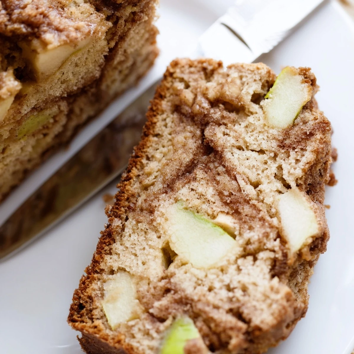 Freshly baked cinnamon apple bread cooling on wire rack with golden crusted exterior and cinnamon sugar swirl
