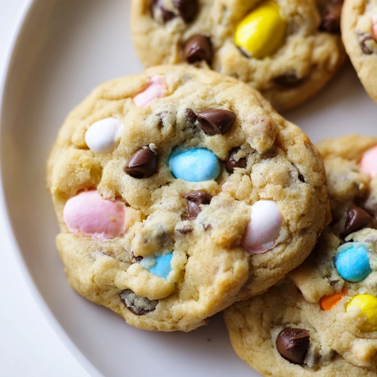 Warm Cadbury Egg Cookies fresh from the oven topped with melted chocolate and sprinkles