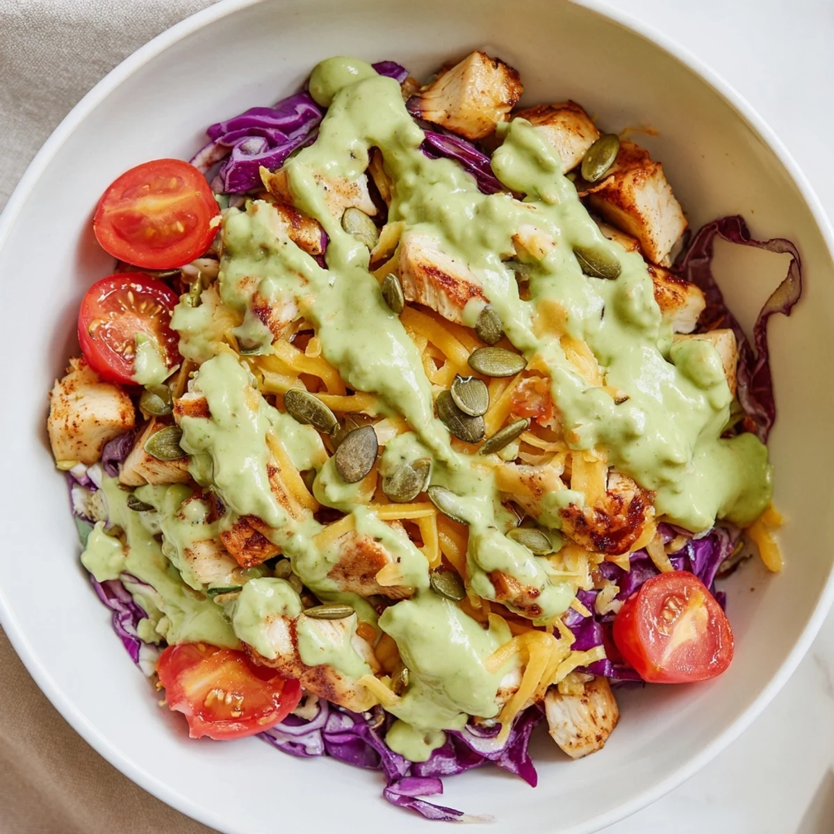 Keto bowls featuring crisp lettuce, tender spiced chicken, and vibrant vegetable toppings