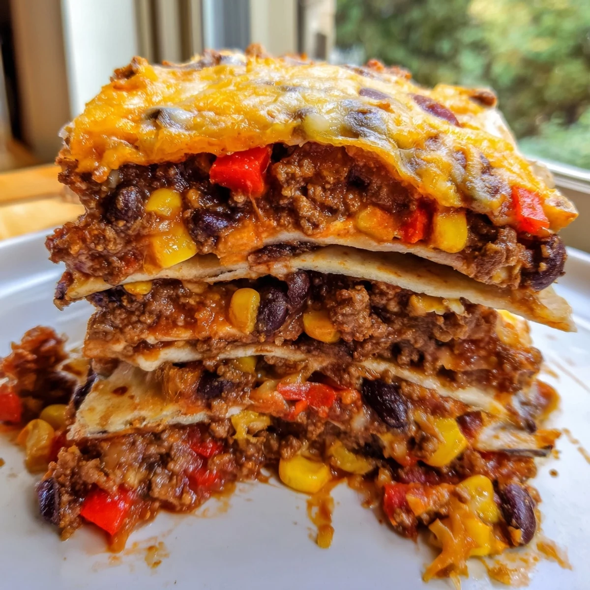 Golden melted cheese tops this bubbling Mexican lasagna with seasoned beef layers
