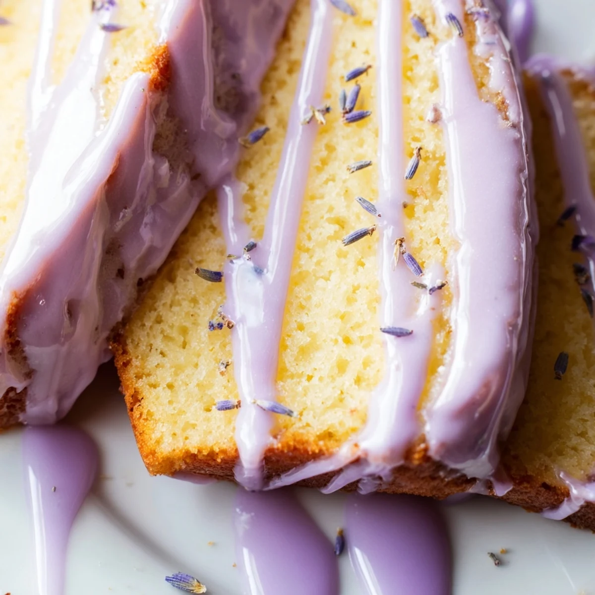 Purple-hued lavender glaze pooling on rustic scones with delicate French-inspired flavor