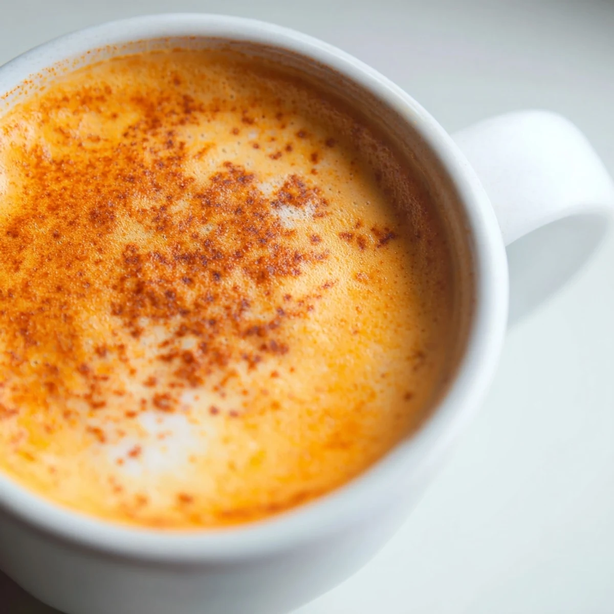 Rich Goguma Latte with frothy sweet potato filling and a sprinkle of nutmeg
