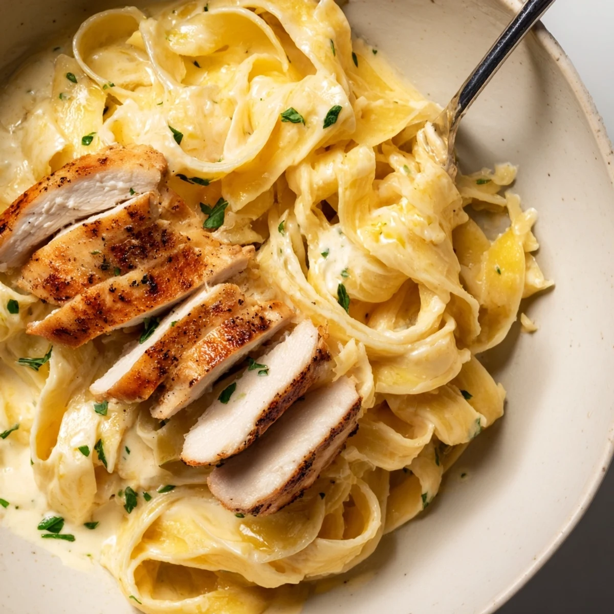 Savory bowl featuring Creamy Garlic Chicken Pasta, ready for weeknight dinner.