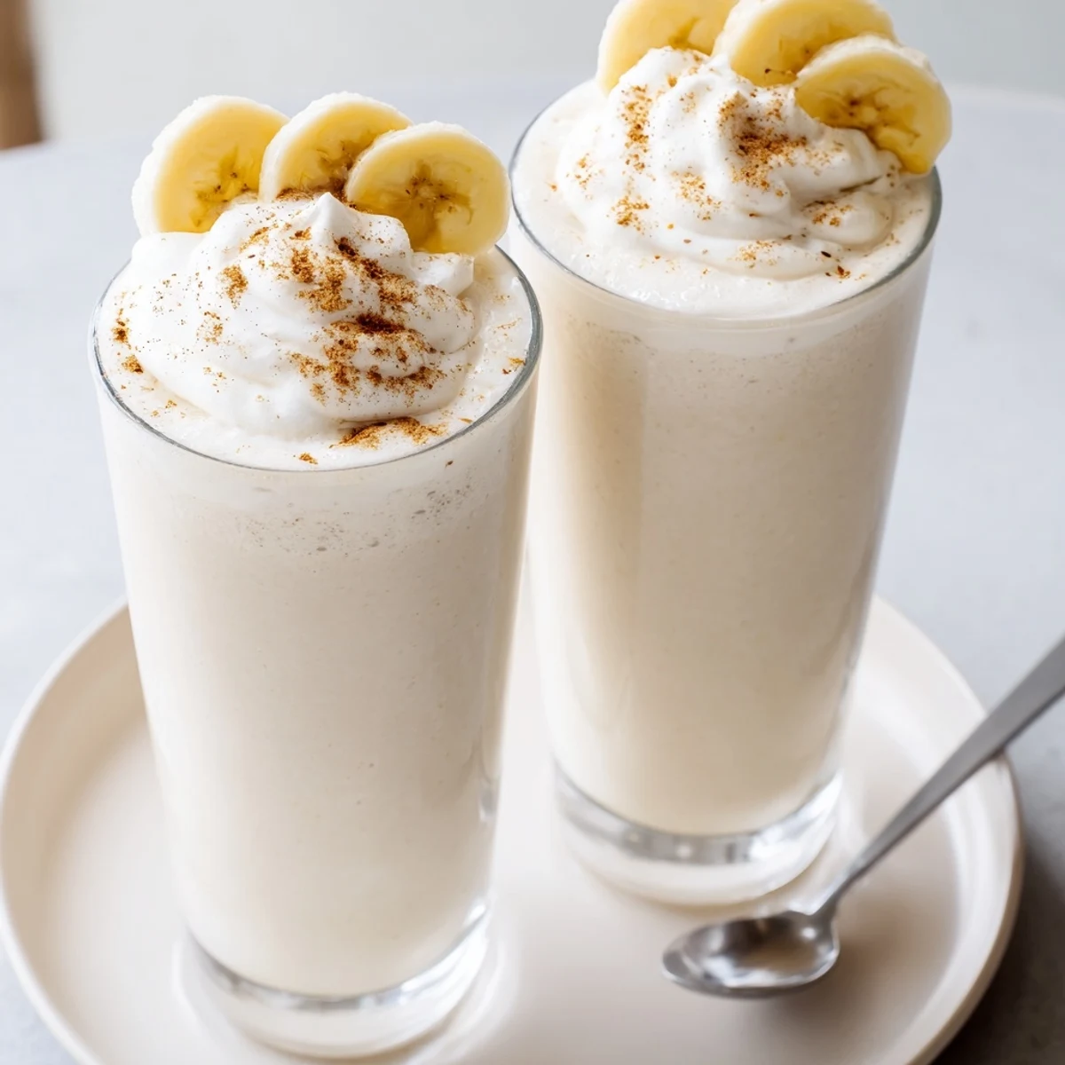 Refreshing Vanilla Banana Shake made with ripe bananas and cold milk
