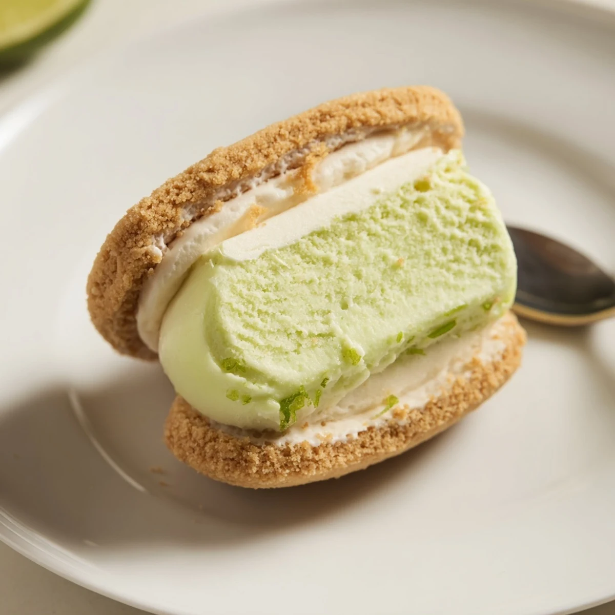 Key Lime Pie Ice Cream Sandwiches with zesty lime filling and graham cookies