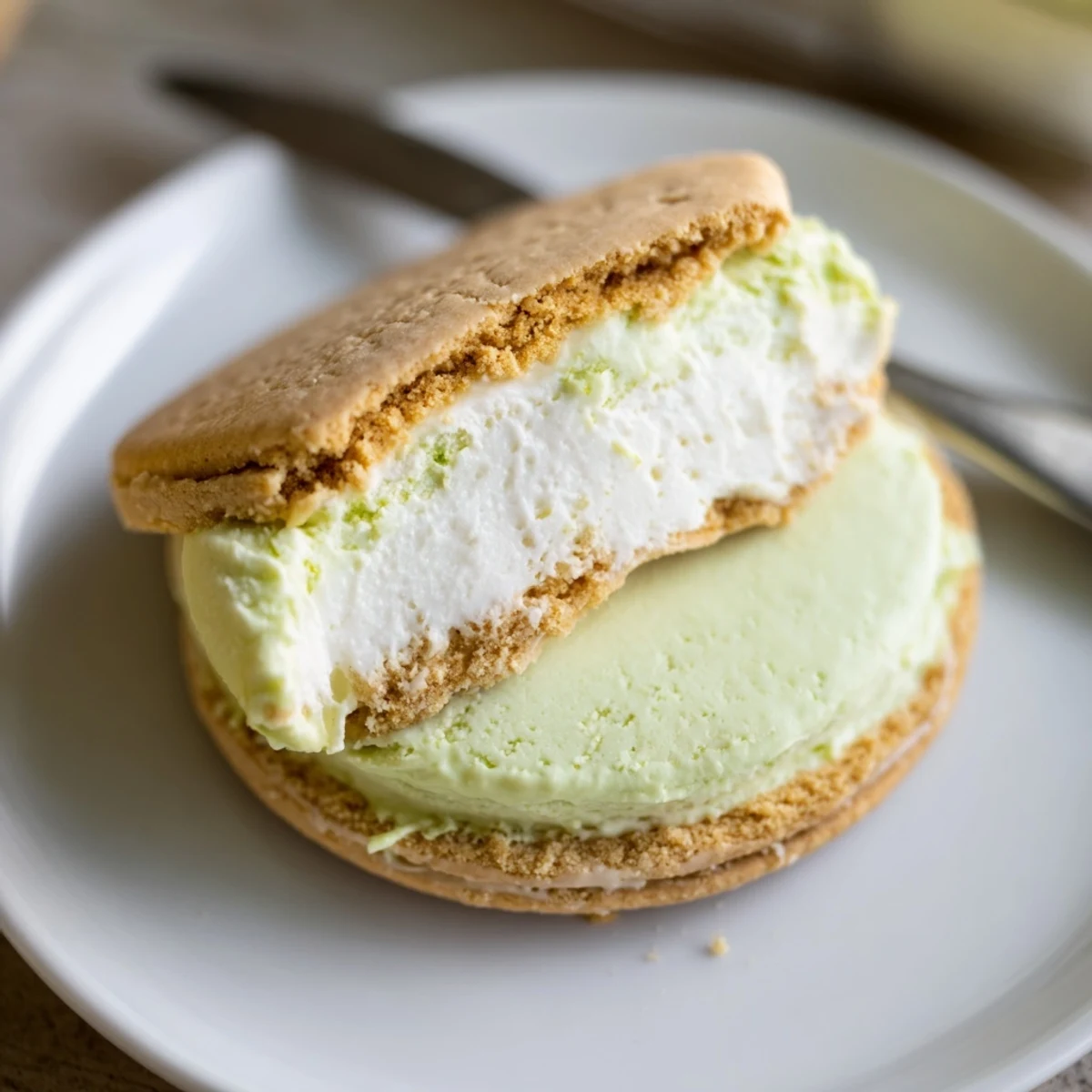Homemade Key Lime Pie Ice Cream Sandwiches chilled, creamy centers between crisp cookies