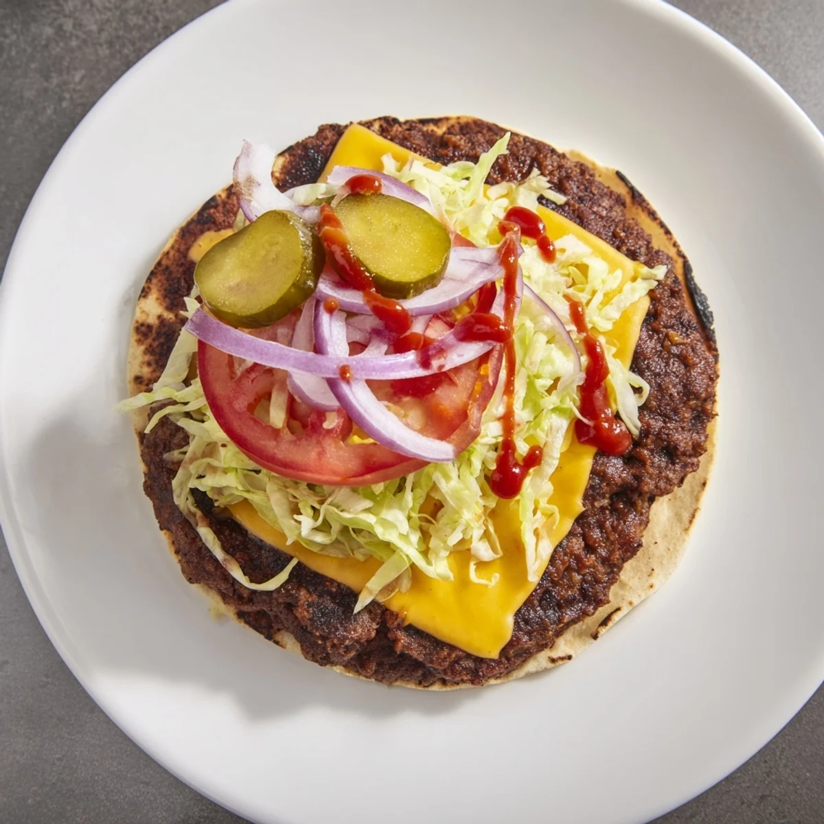 Smash Burger Tacos recipe served hot, tender beef smashed flat on tortillas.