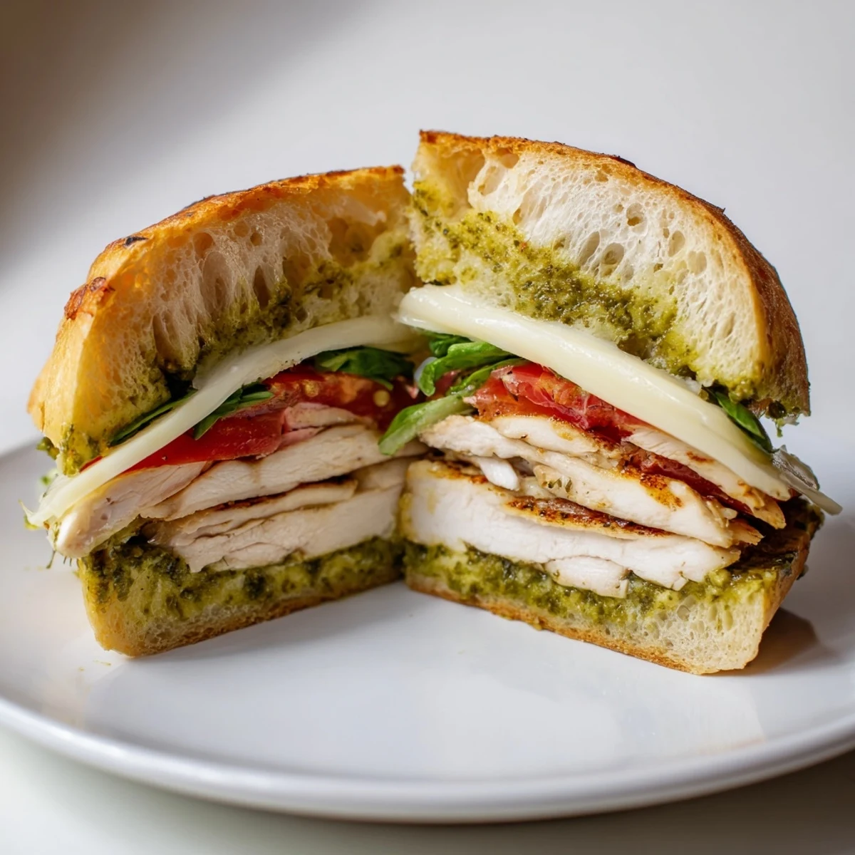 Chicken Pesto Sandwich Recipe with grilled chicken, melting mozzarella, and fresh tomatoes