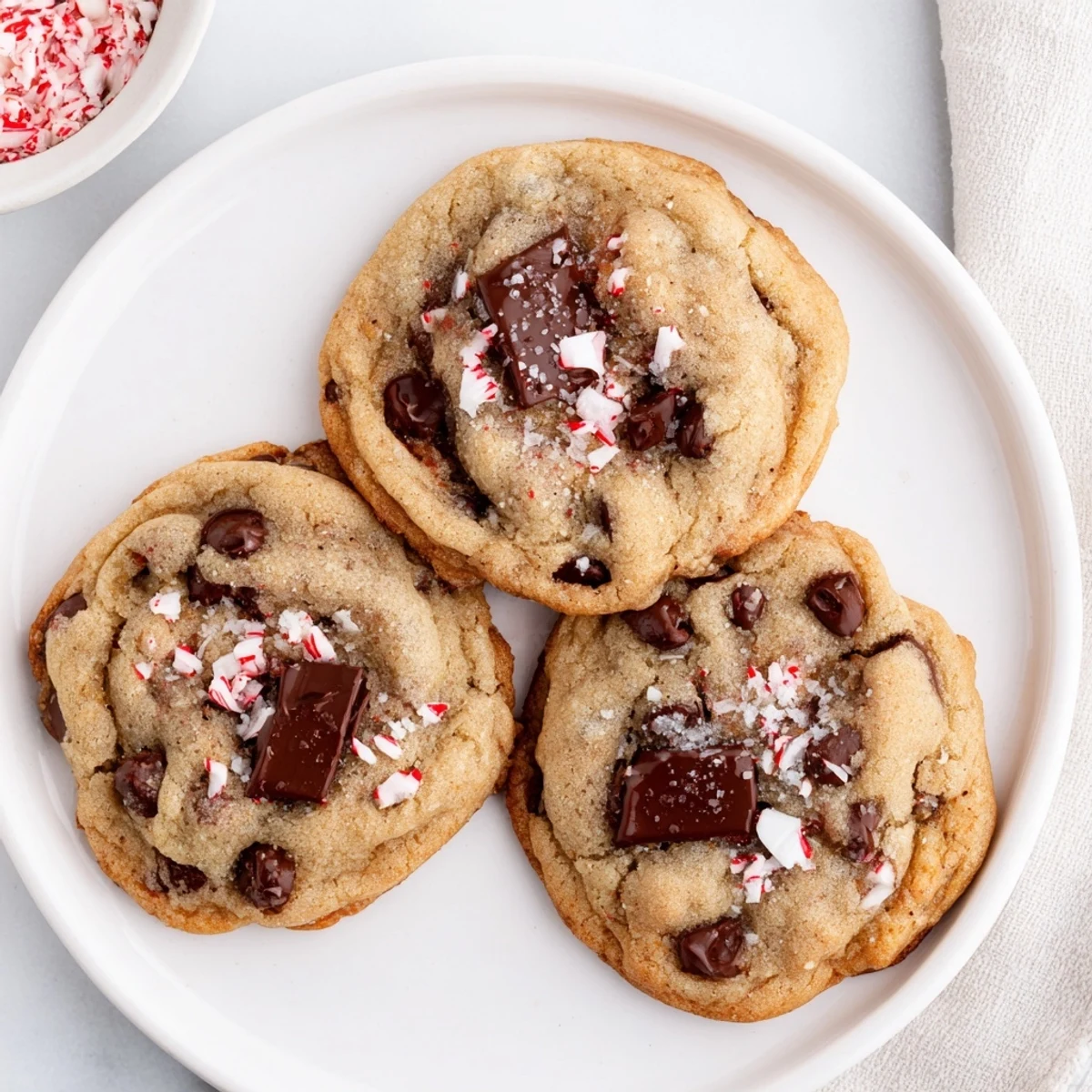 Fresh baked Peppermint Chocolate Chip Cookies on parchment, ideal for holiday gifting