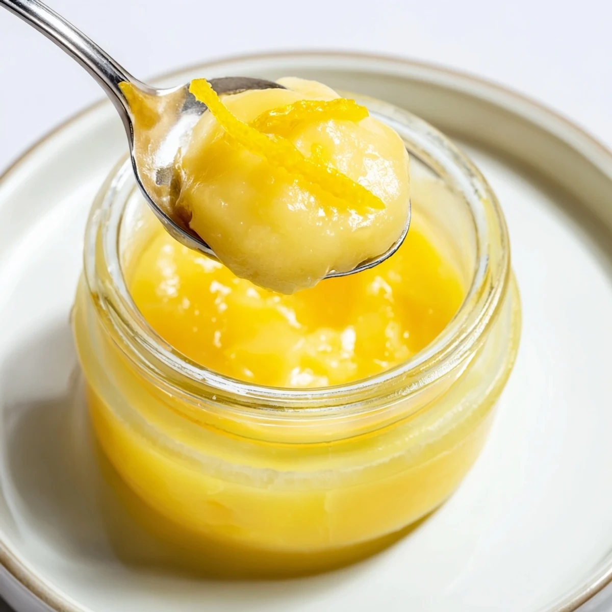 Close-up of Lemon Curd Recipe whisked smooth, bright citrus aroma, ready for tea