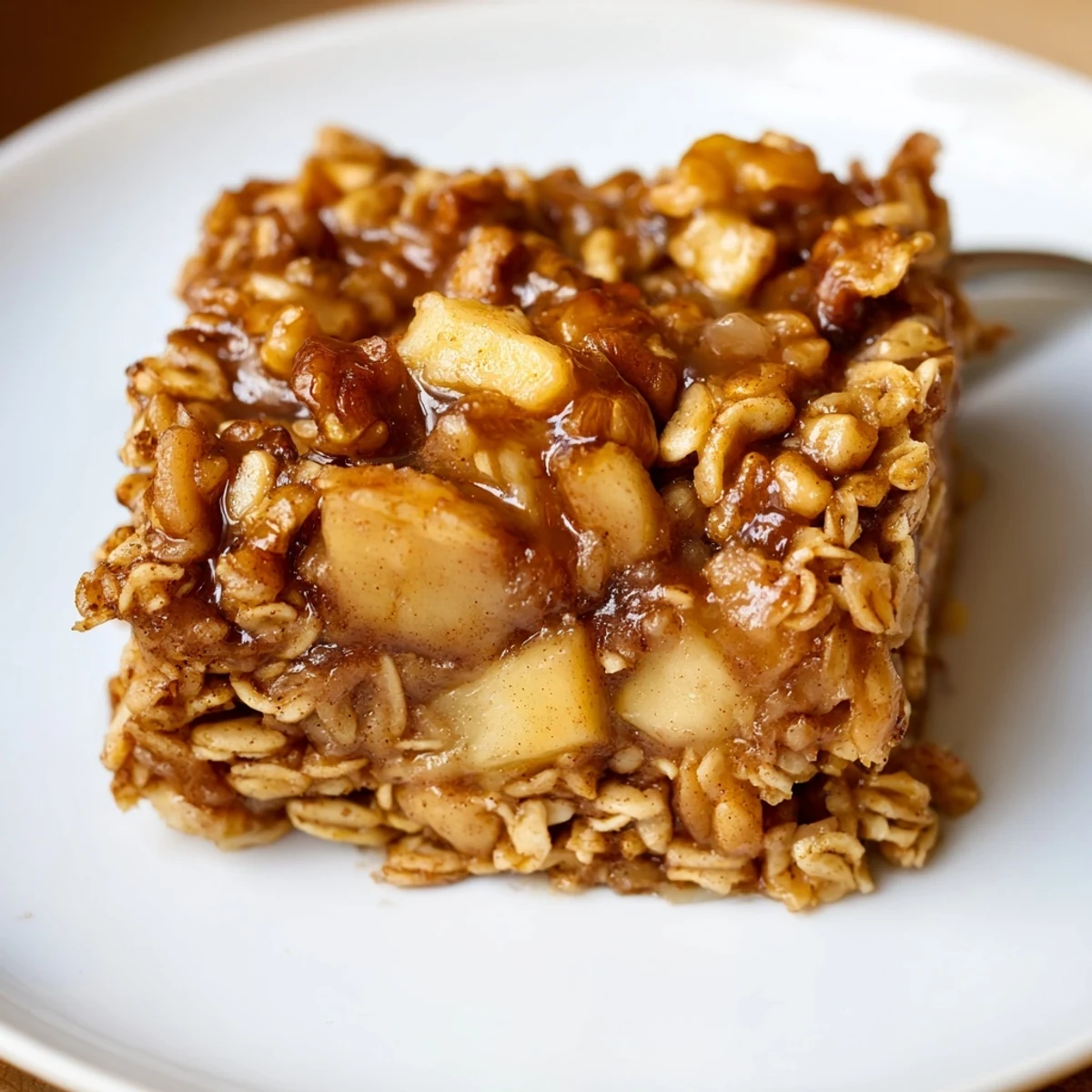 Warm cinnamon scented Delicious Apple Cinnamon Oatmeal Bake Recipe For Mornings with nuts