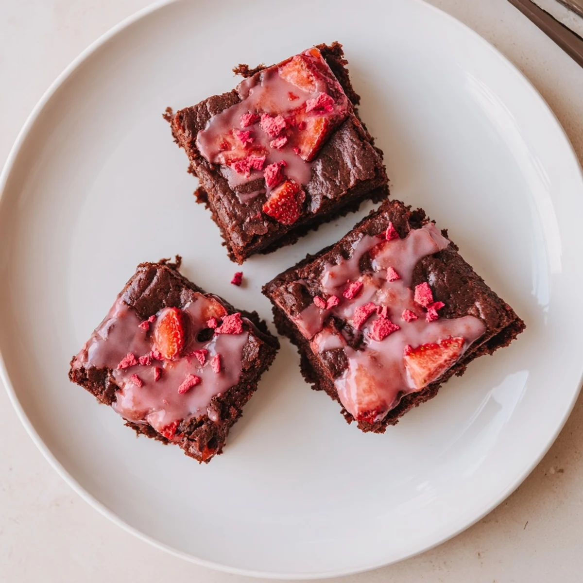 Warm Strawberry Brownies Recipe cooling on parchment, aroma of fresh strawberries.