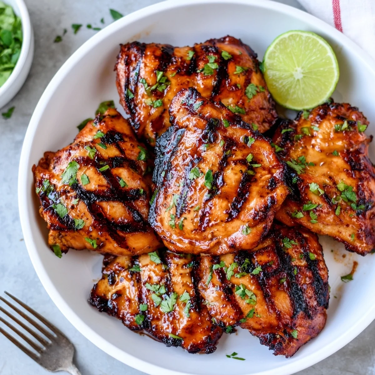 Grilled Cilantro Lime Chicken Thighs Recipe sliced for tacos, smoky char, bright lime