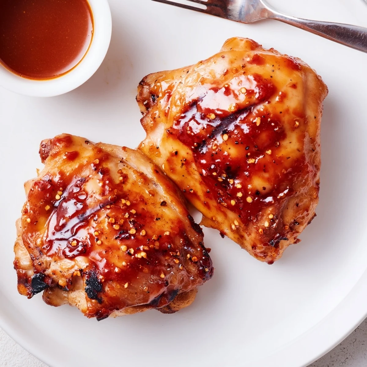 Charred, saucy chicken served with grilled corn in Mouthwatering BBQ Chicken Thighs Recipe.