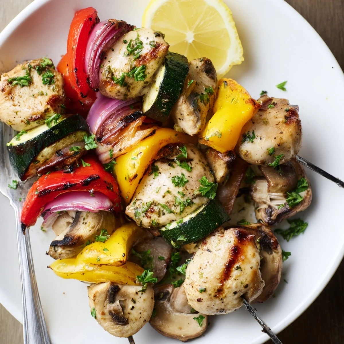 Grilled Chicken Kabobs With Vegetables Recipe sizzling with charred peppers, juicy chicken