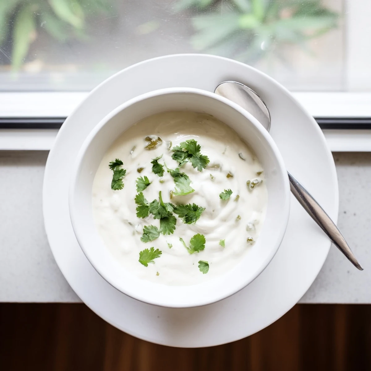 Creamy homemade Mexican white sauce drizzled over crispy grilled fish tacos with fresh lime