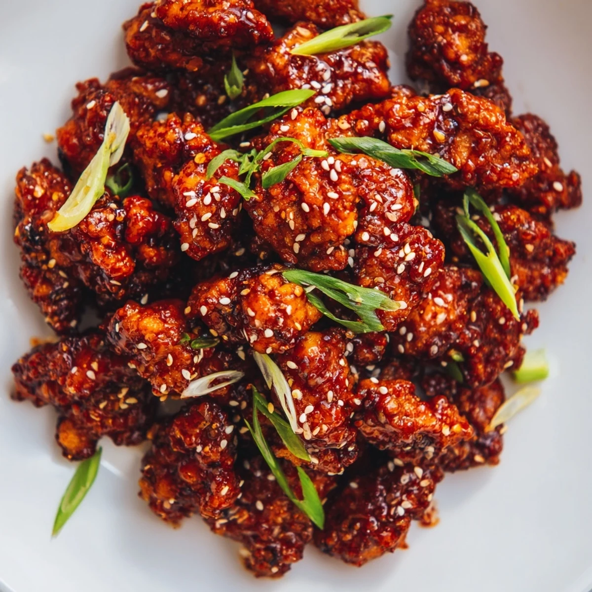 Quick weeknight ground General Tso's chicken dish served over steamed white rice