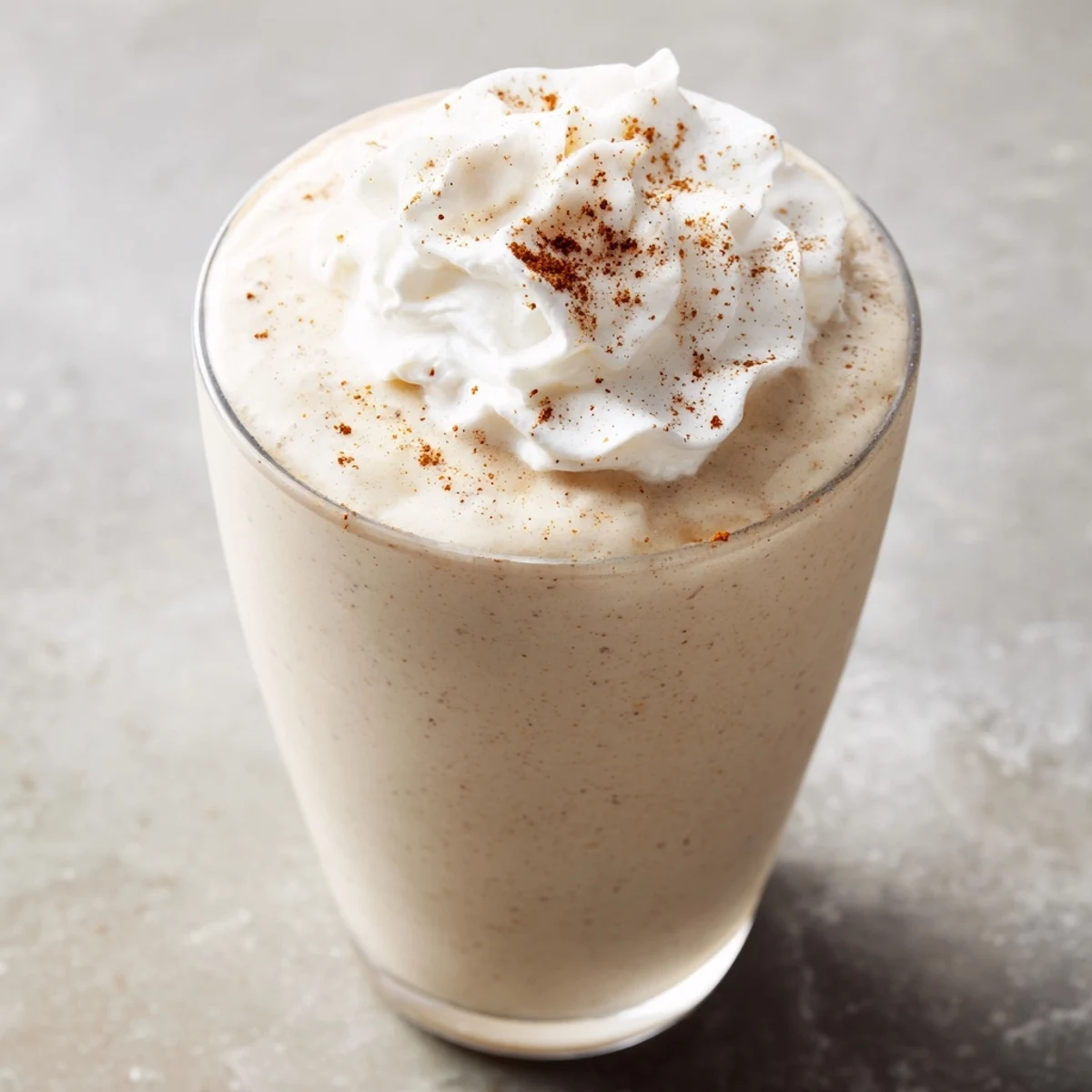 Rich homemade keto eggnog delight poured over ice with a sprinkle of holiday spices