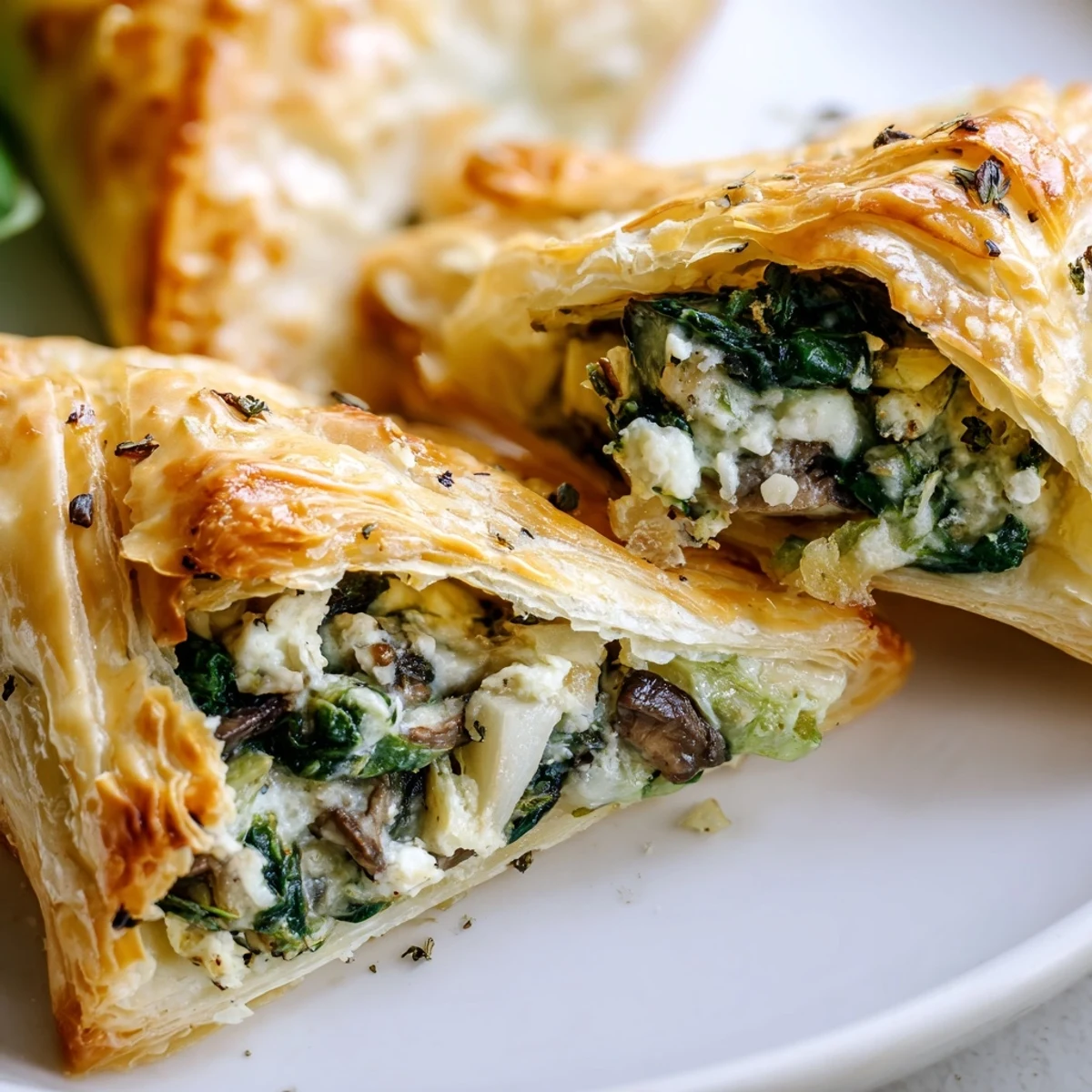 Savory Spinach And Mushroom Puff Delights arranged with crisp salad, perfect appetizer
