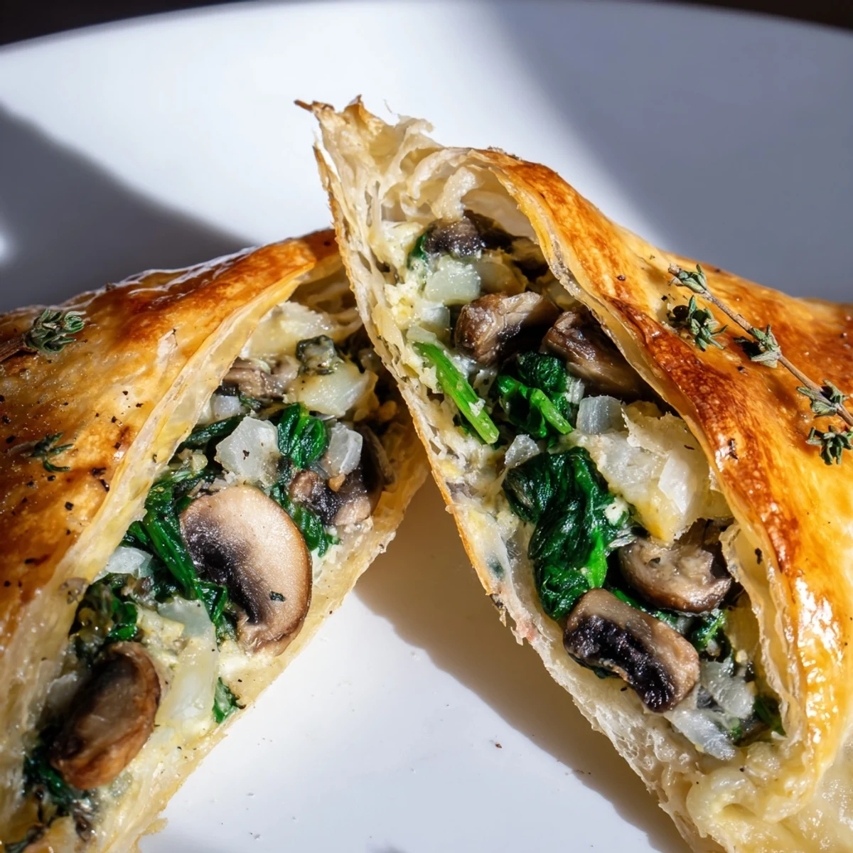 Savory Spinach And Mushroom Puff Delights, golden and flaky, warm from oven