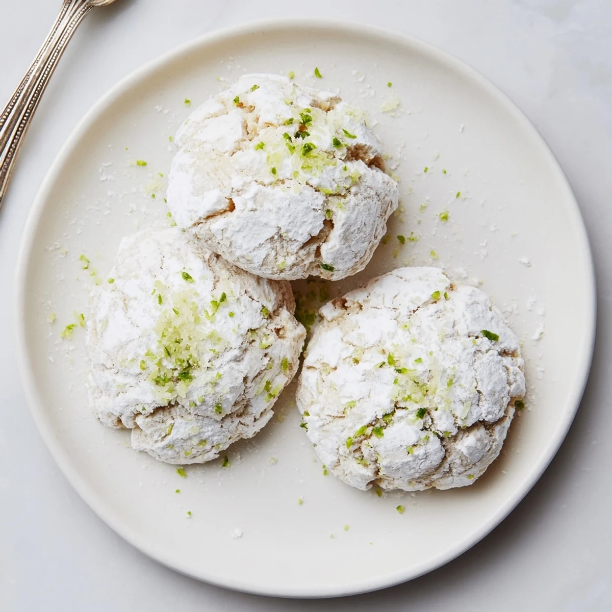 Fresh-baked Tropical Coconut Key Lime Crinkle Cookies cooling on a wire rack  