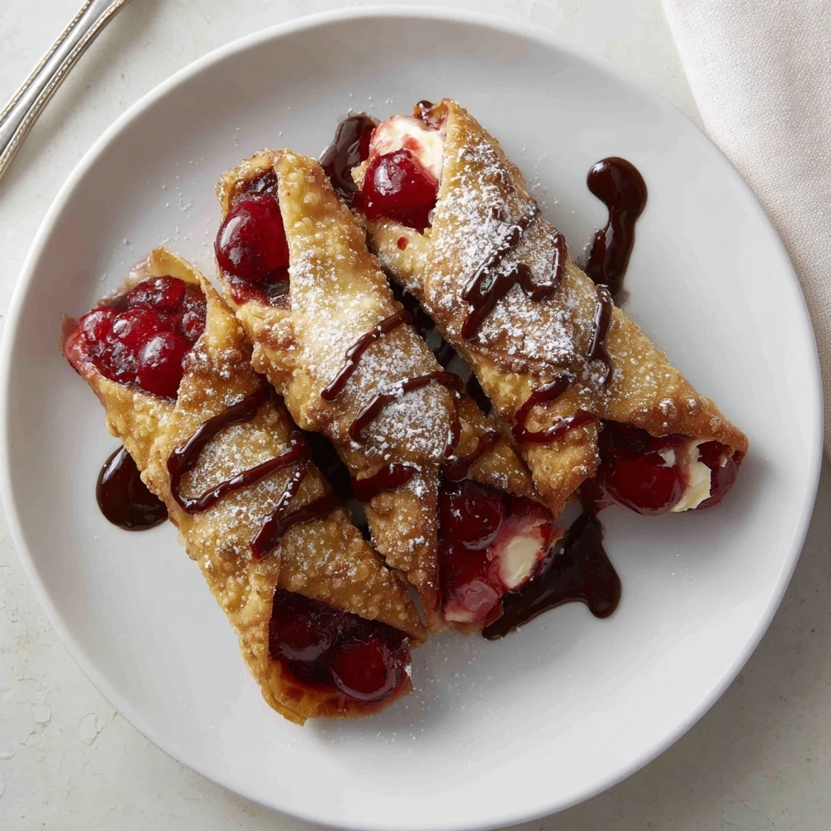 Crisp Cherry Cheesecake Egg Rolls Delight with oozy cherry filling, ideal for sharing