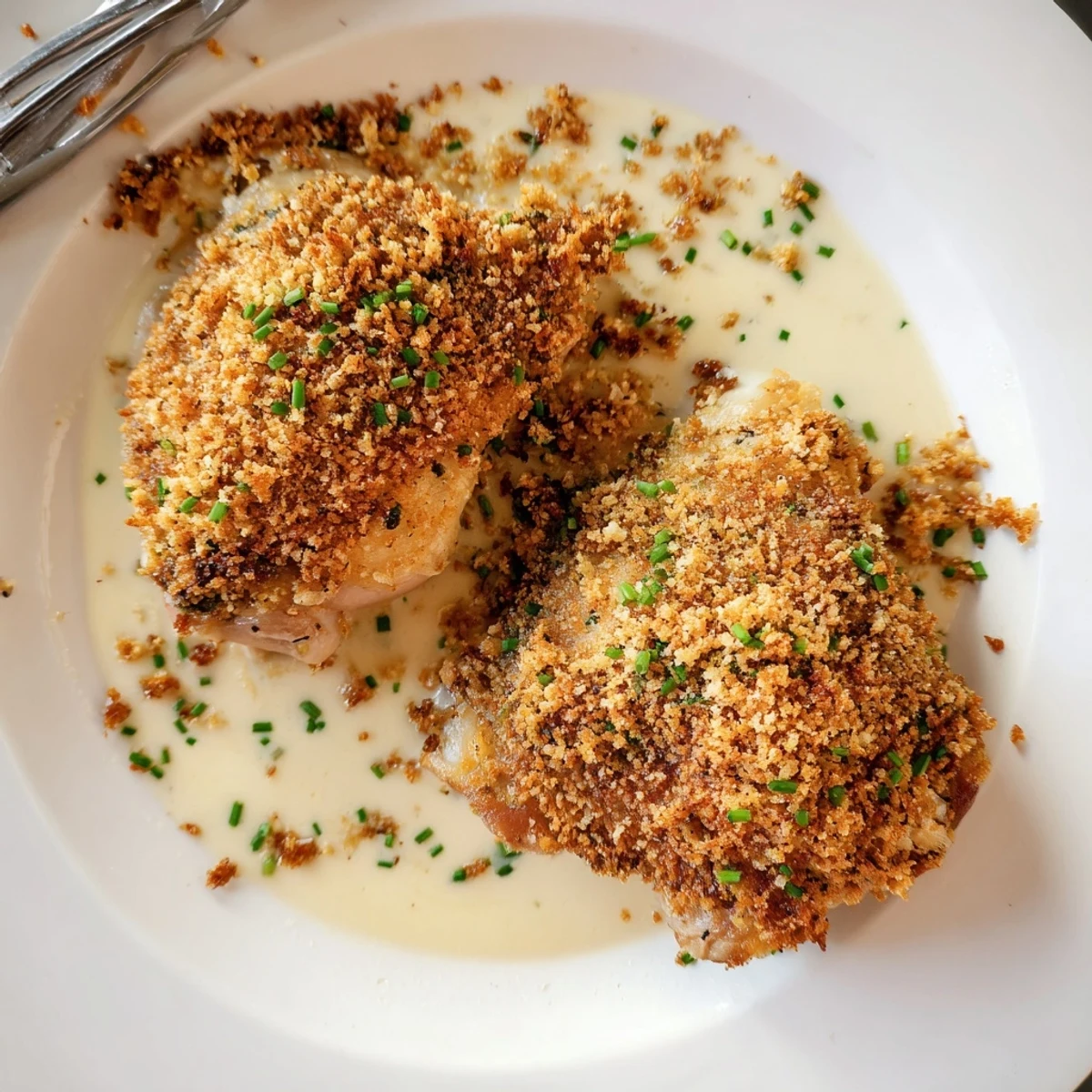 Golden Herb Crusted Chicken Thighs In Creamy Garlic Sauce, crispy crust and silky sauce
