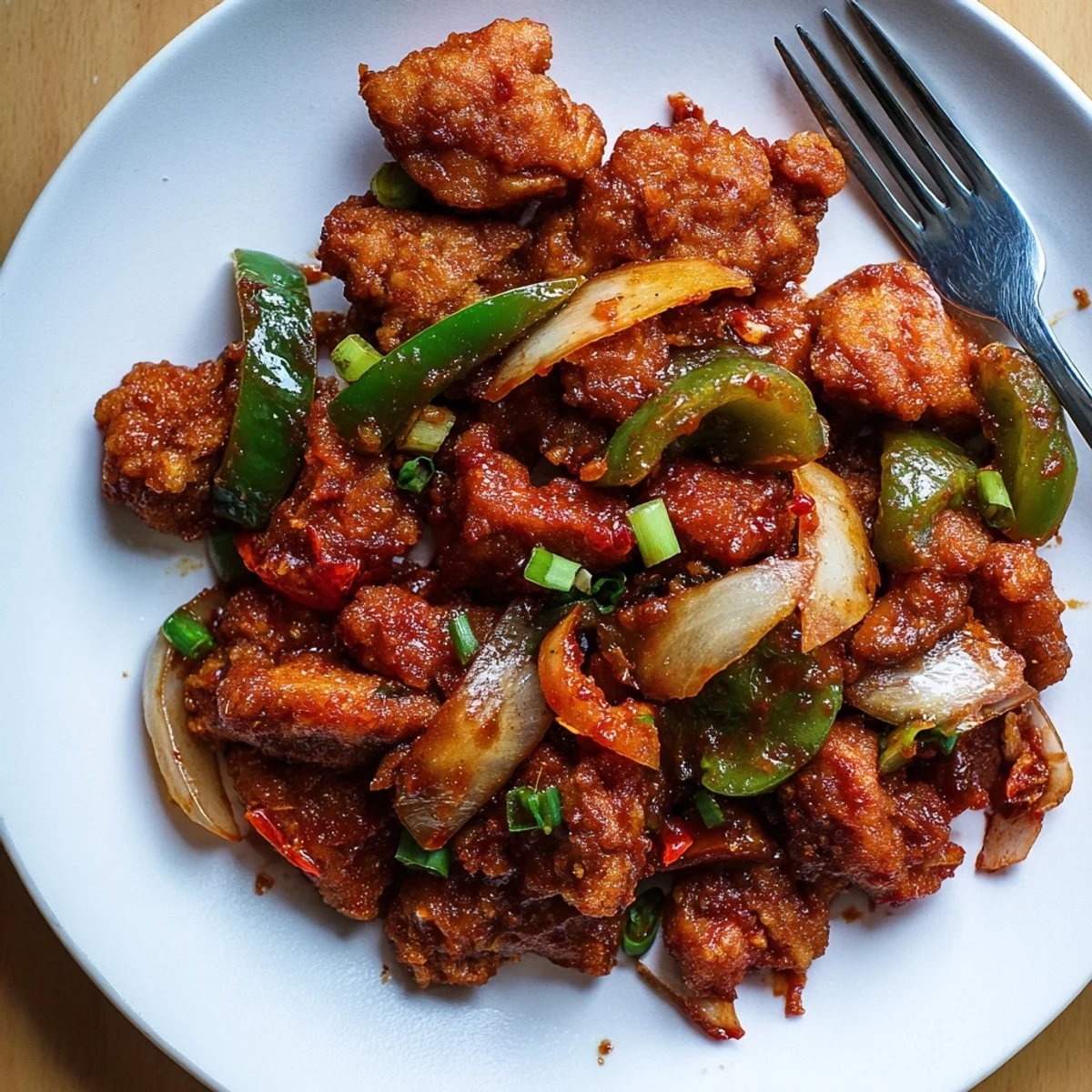Hot wok-tossed Flavorful Chilli Chicken Indo Chinese, tangy-ginger aroma, bite-sized pieces