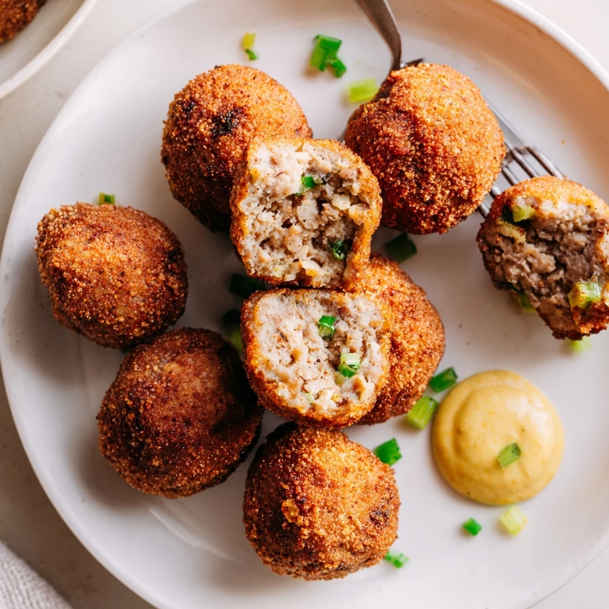 Crispy golden Cajun Boudin Balls resting on paper towels, steaming slightly