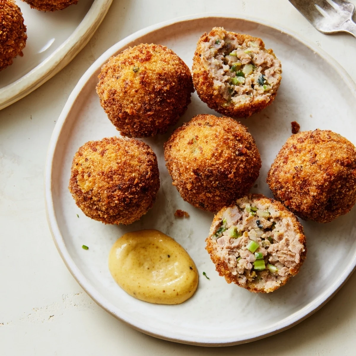 Hands reaching for spicy Cajun Boudin Balls beside cold beer on tray