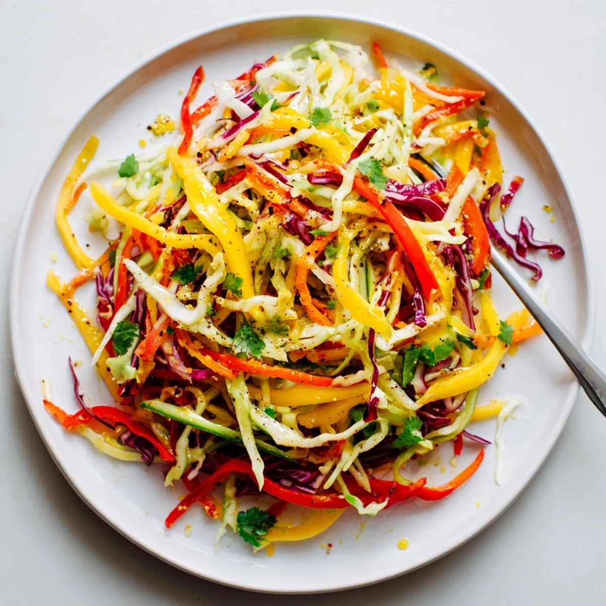 Crisp textures of Mango Cabbage Citrus Slaw with lime and orange tang  
