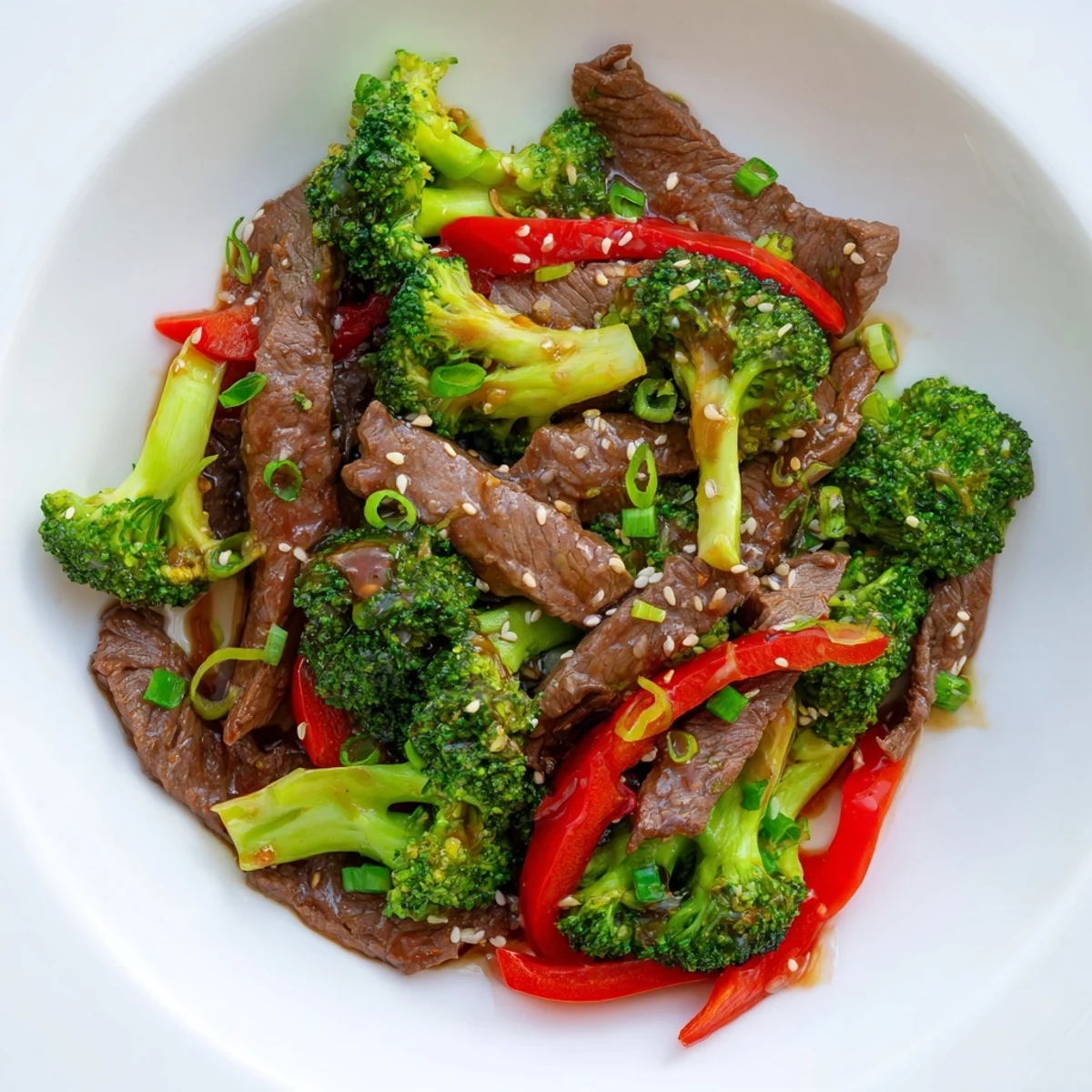 Beef And Broccoli Stir Fry glistening in savory garlic sauce over steamed rice