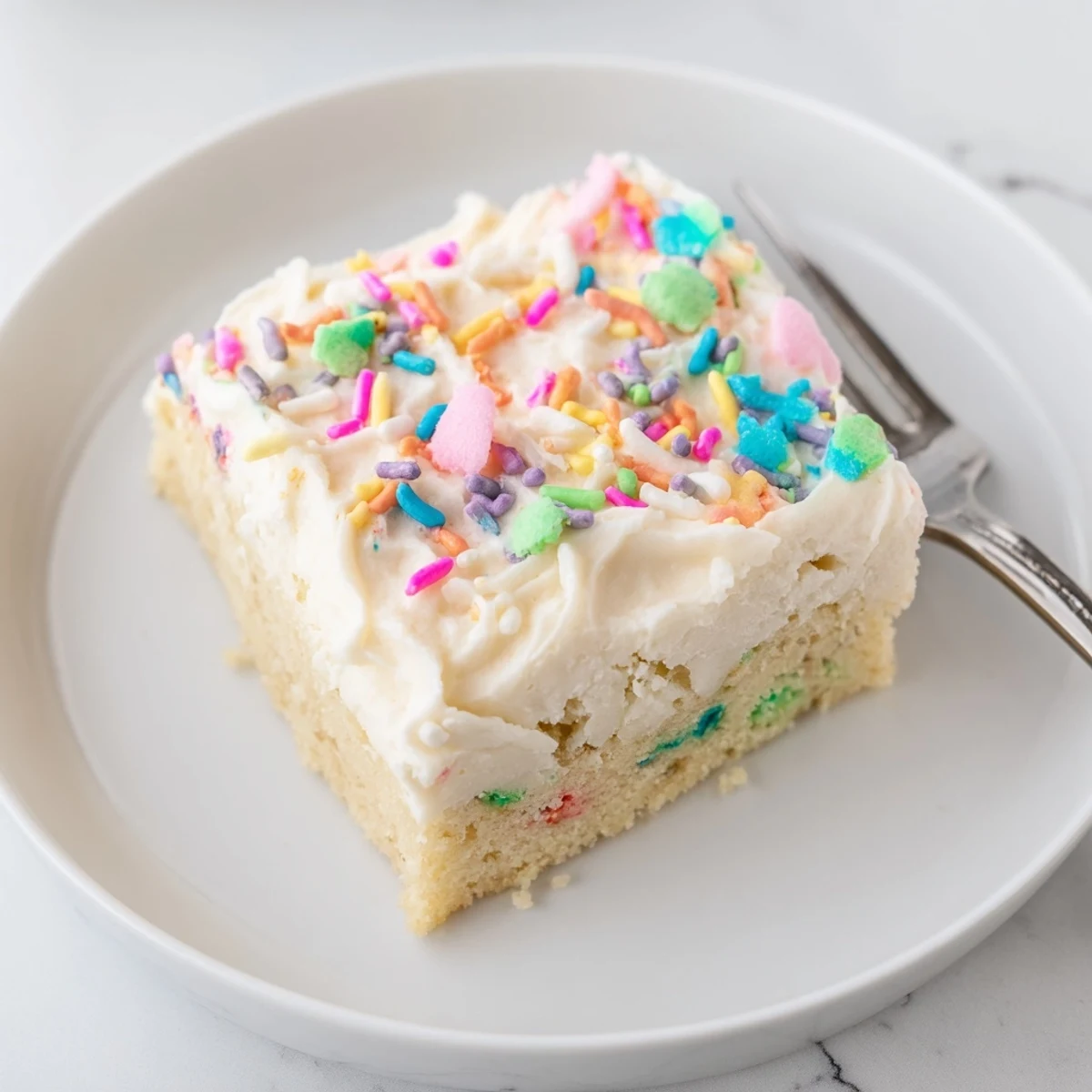 Freshly baked Frosted Sugar Cookie Bars ready for parties, cut into squares