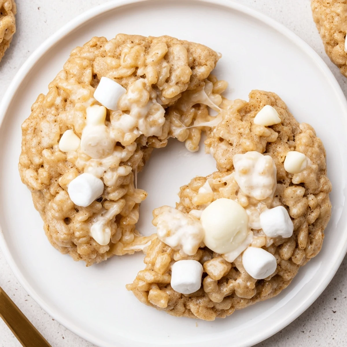 Homemade Rice Krispie Treat Cookies served with milk, chewy texture and toasted edges