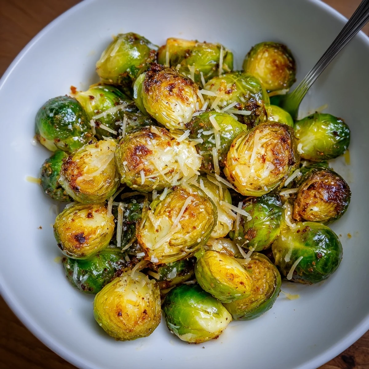 Midweek Crispy Air Fryer Brussels Sprouts served hot beside grilled chicken