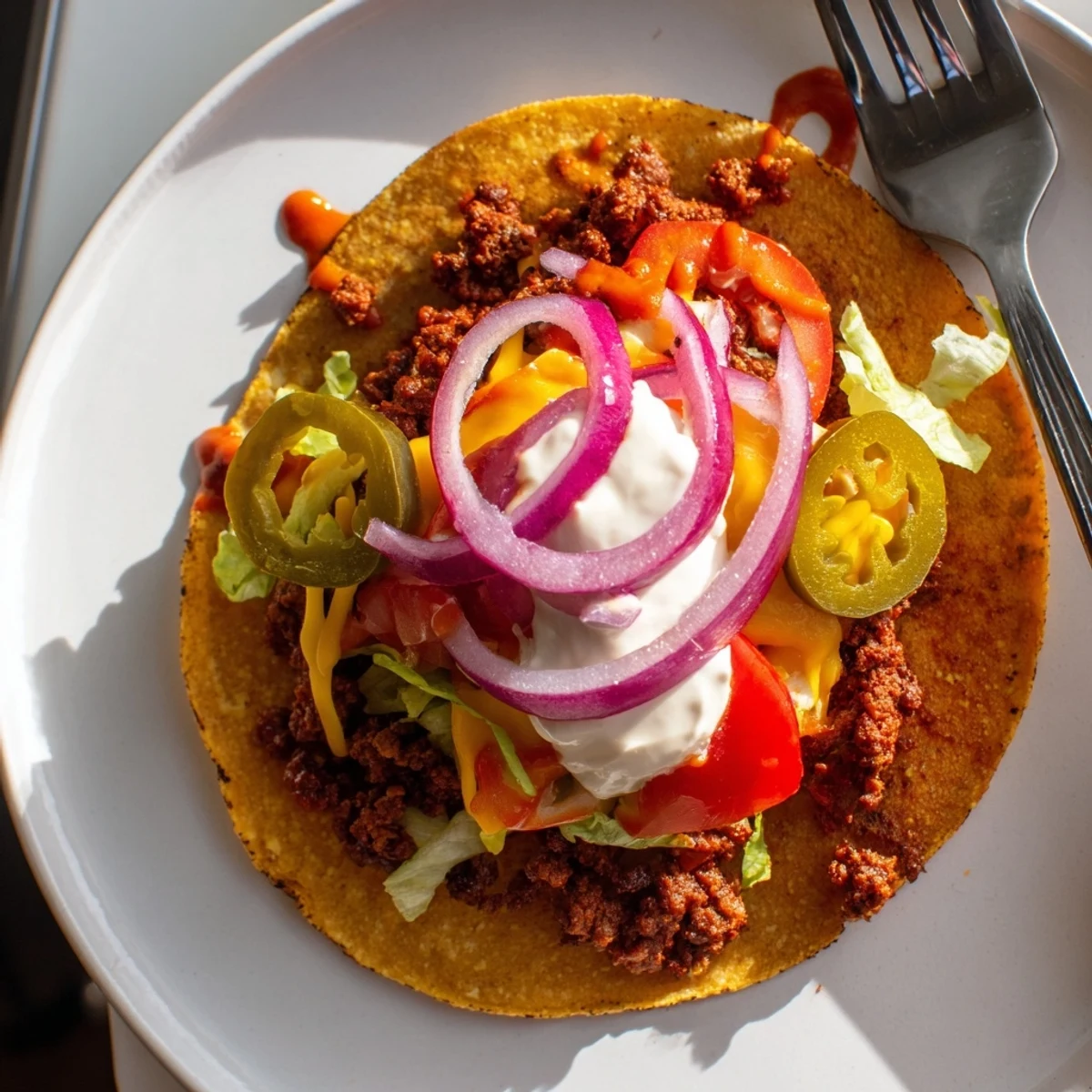Cheesy Smash Tacos Recipe: melty cheddar, crispy browned edges, folded with spicy sauce
