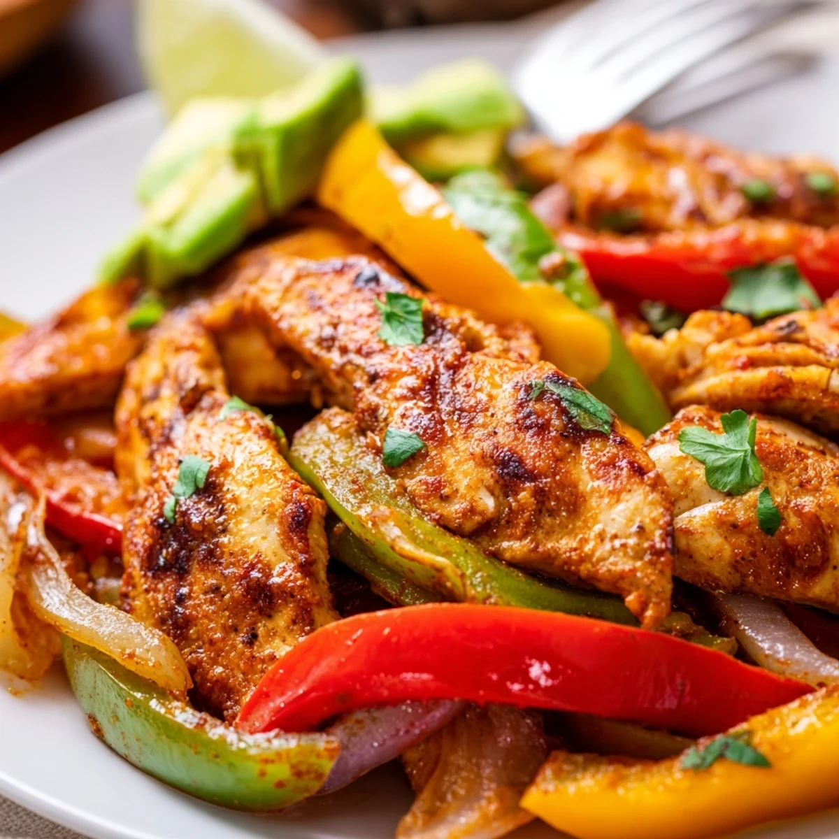 Oven roasted Sheet Pan Chicken Fajitas piled with warm tortillas and cilantro