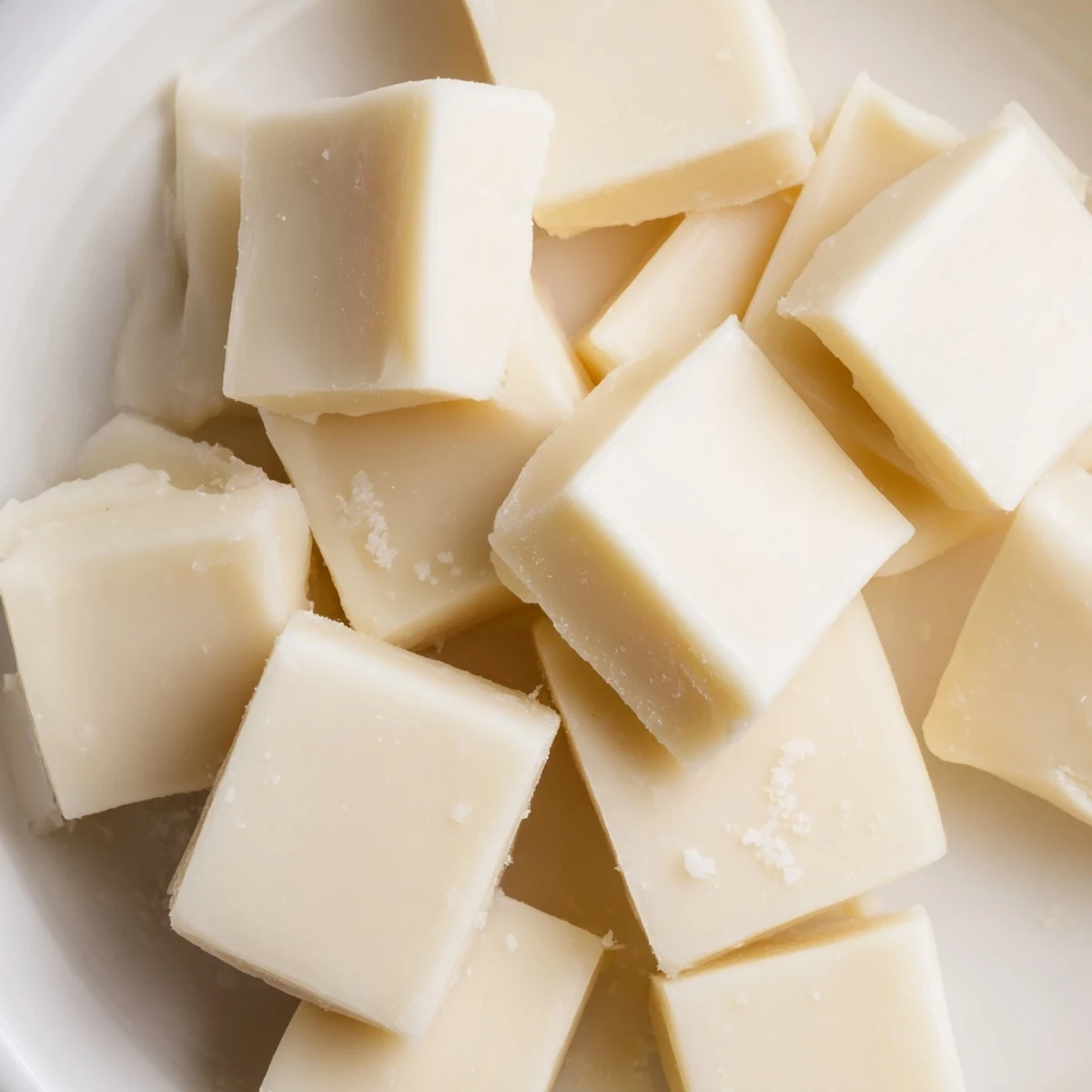 Kentucky Cream Candy squares on parchment, glossy, soft, sweet creamy melting in the mouth