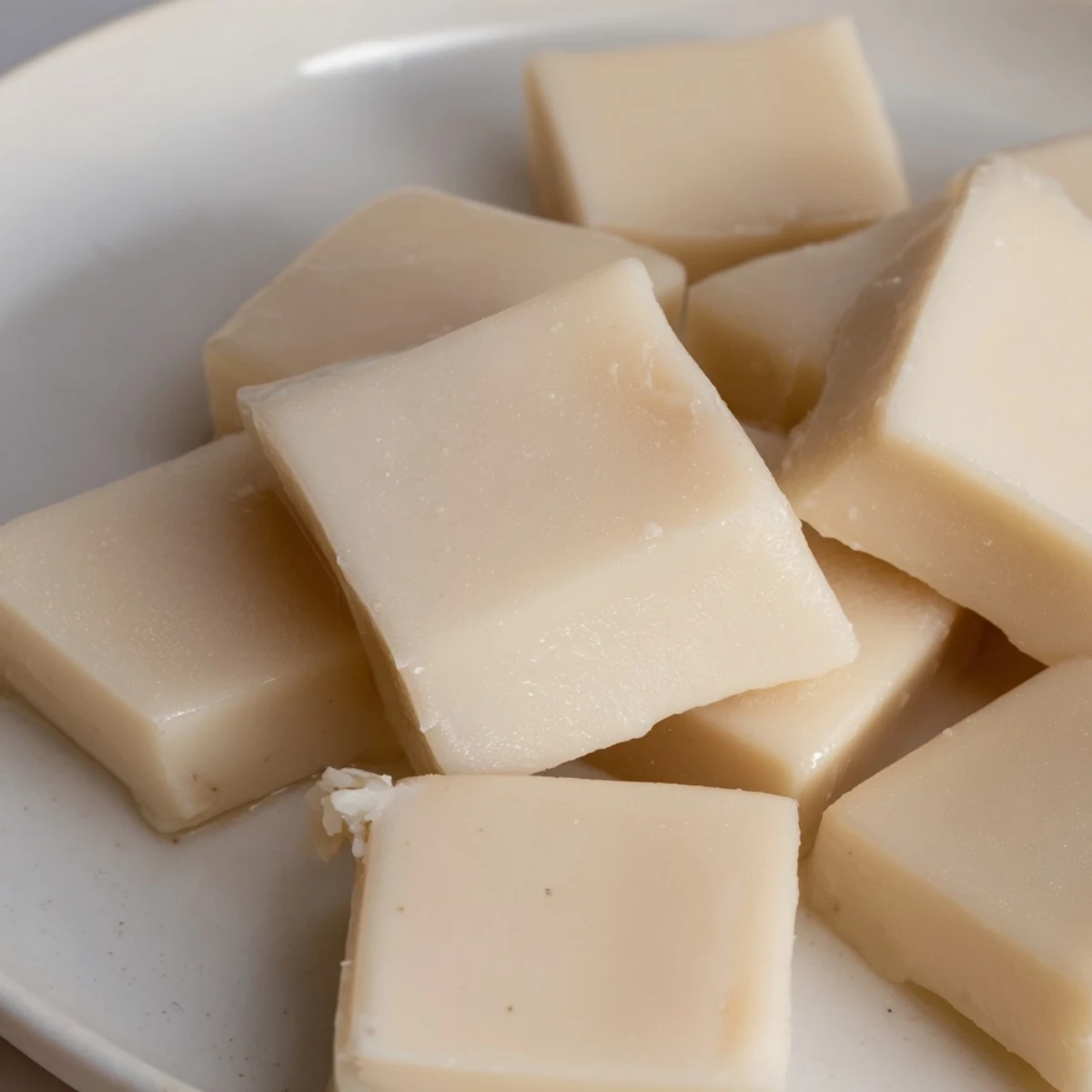 Hand cut Kentucky Cream Candy pieces dusted lightly with powdered sugar, holiday ready