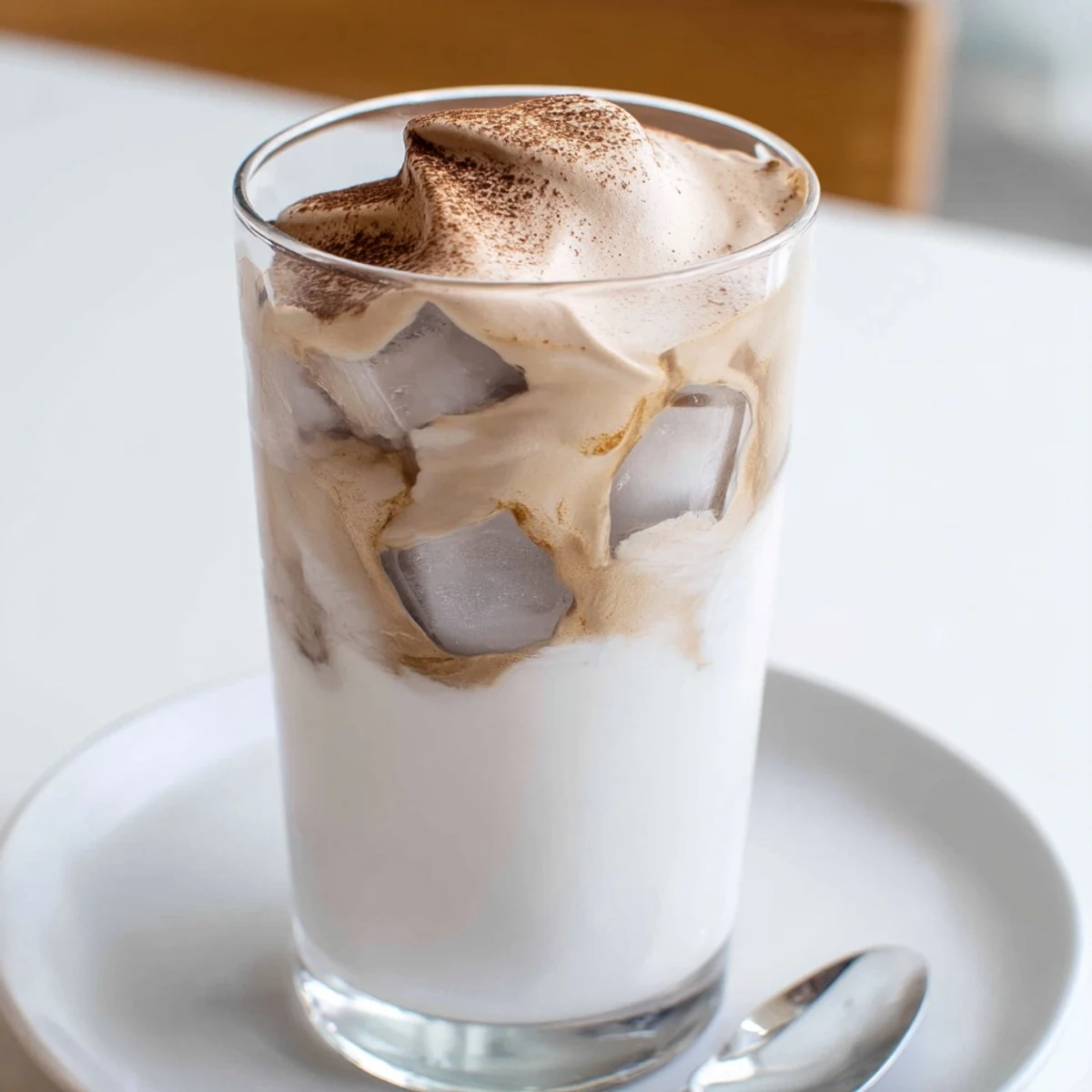 Two glasses of Whipped Coffee topped with airy peaks, iced and ready