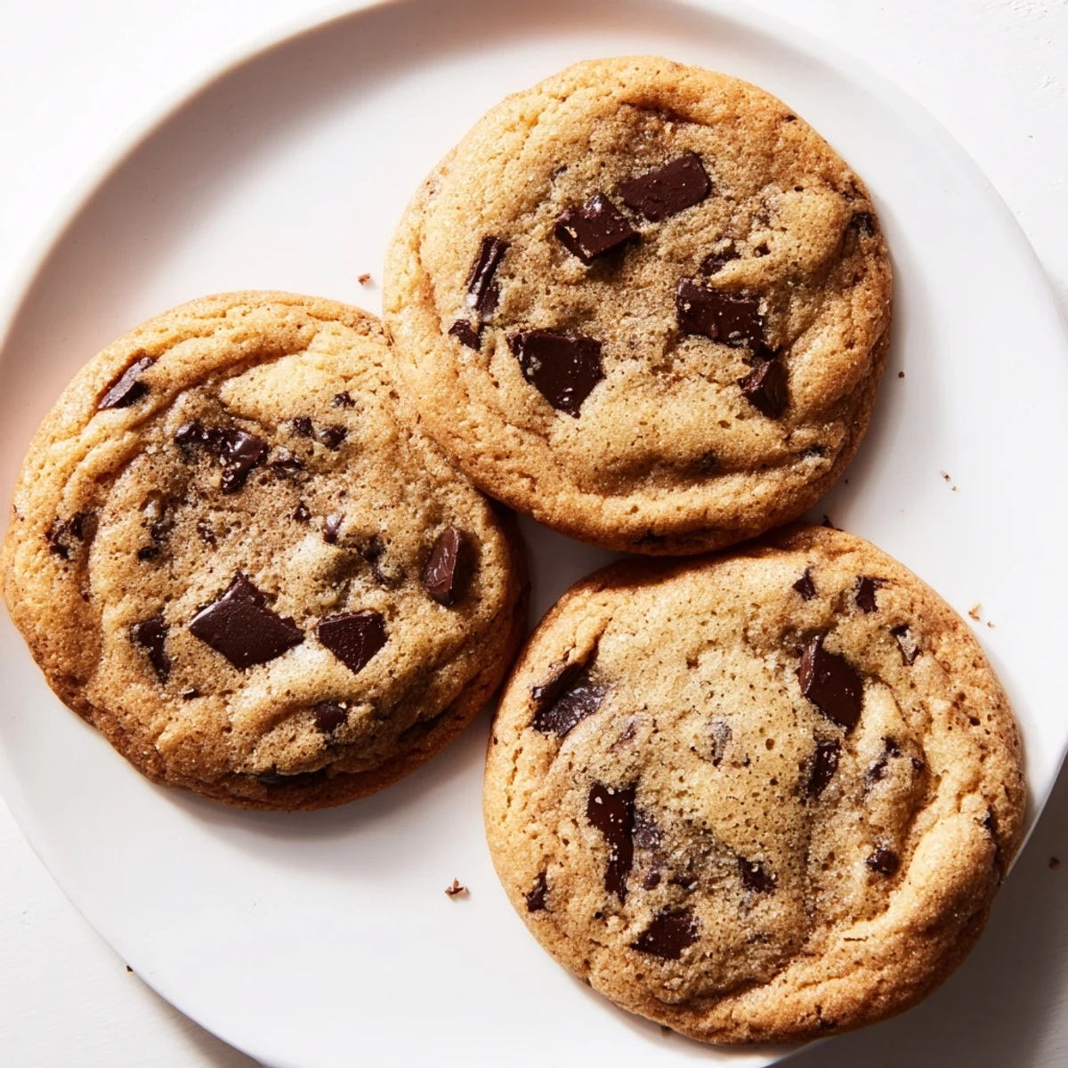Golden brown chewy chocolate chip cookies fresh from the oven with melty chocolate centers