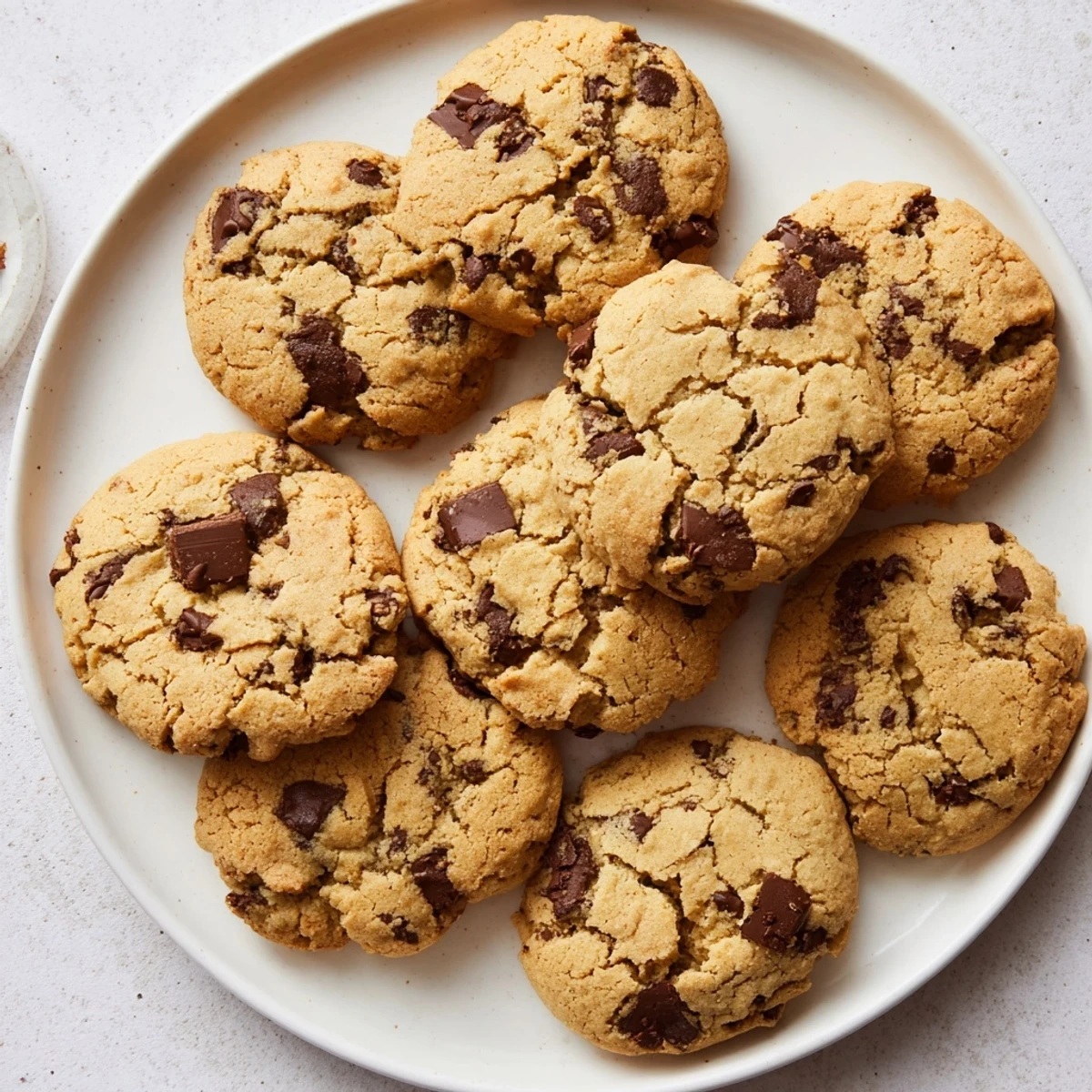 Homemade chewy chocolate chip cookies with crisp edges and gooey chocolate visible inside