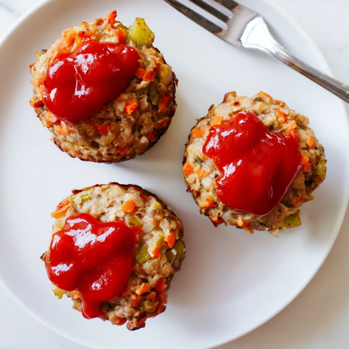 Individual portions of lean ground turkey meatloaf muffins with vegetables, fresh from the oven