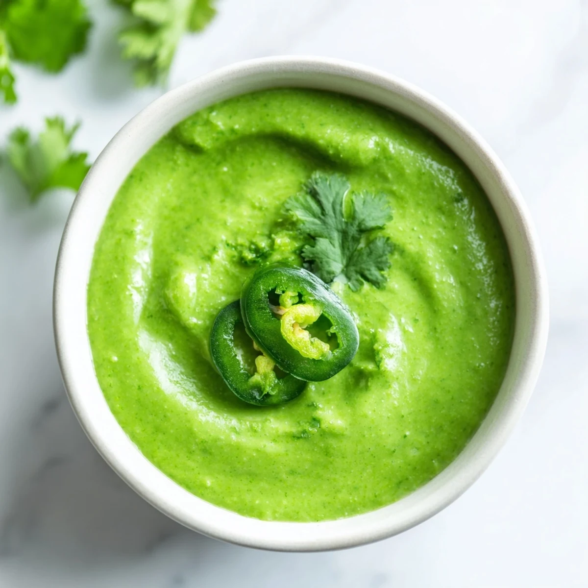 Creamy Peruvian green sauce aji verde drizzled over grilled chicken and roasted vegetables