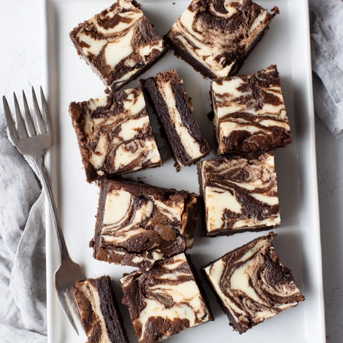 Sliced sourdough cheesecake brownie bars showing the tangy cheesecake and chocolate brownie layers