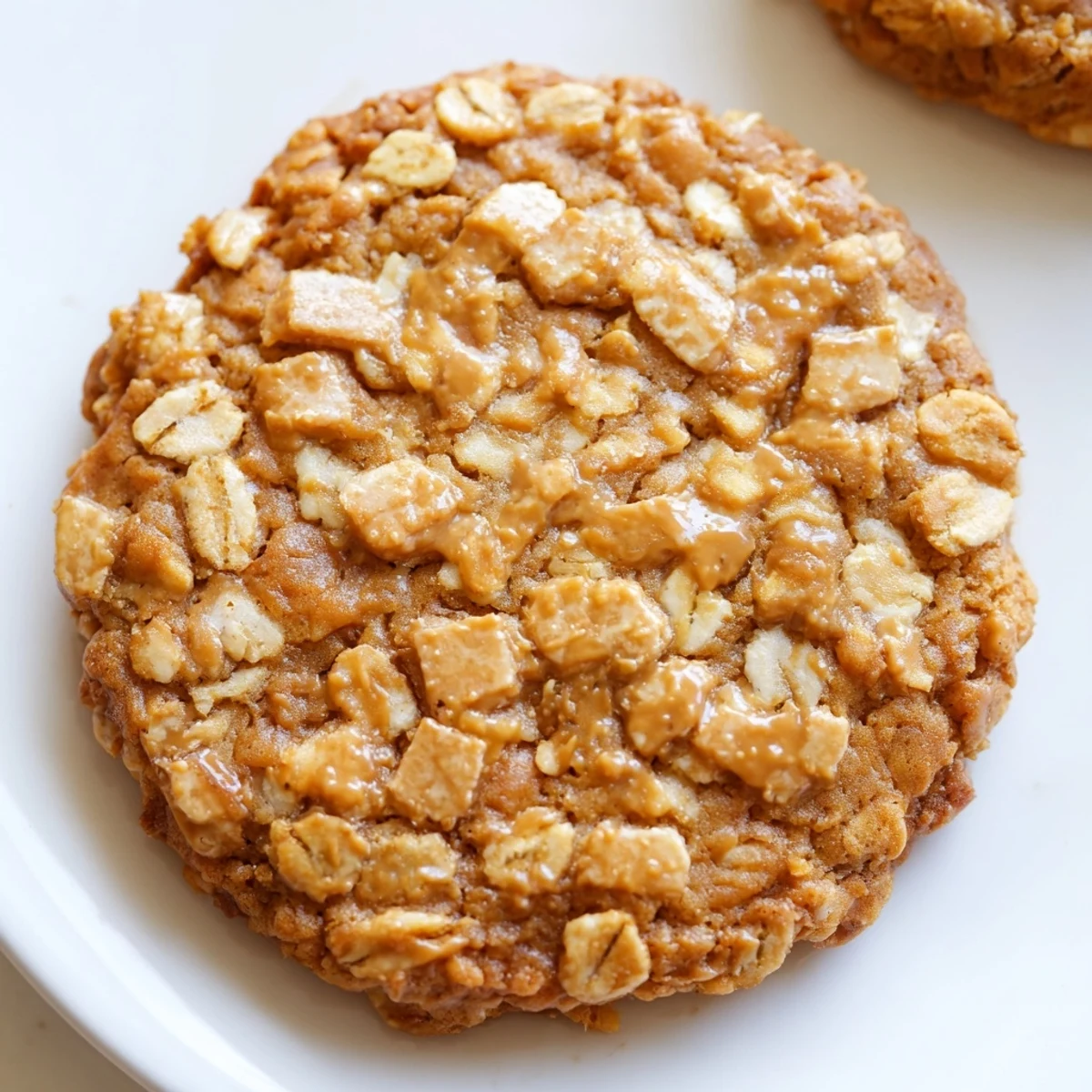 Freshly baked Biscoff oatmeal Lotus cookies stacked on a wire rack, soft centered with caramel spice aroma