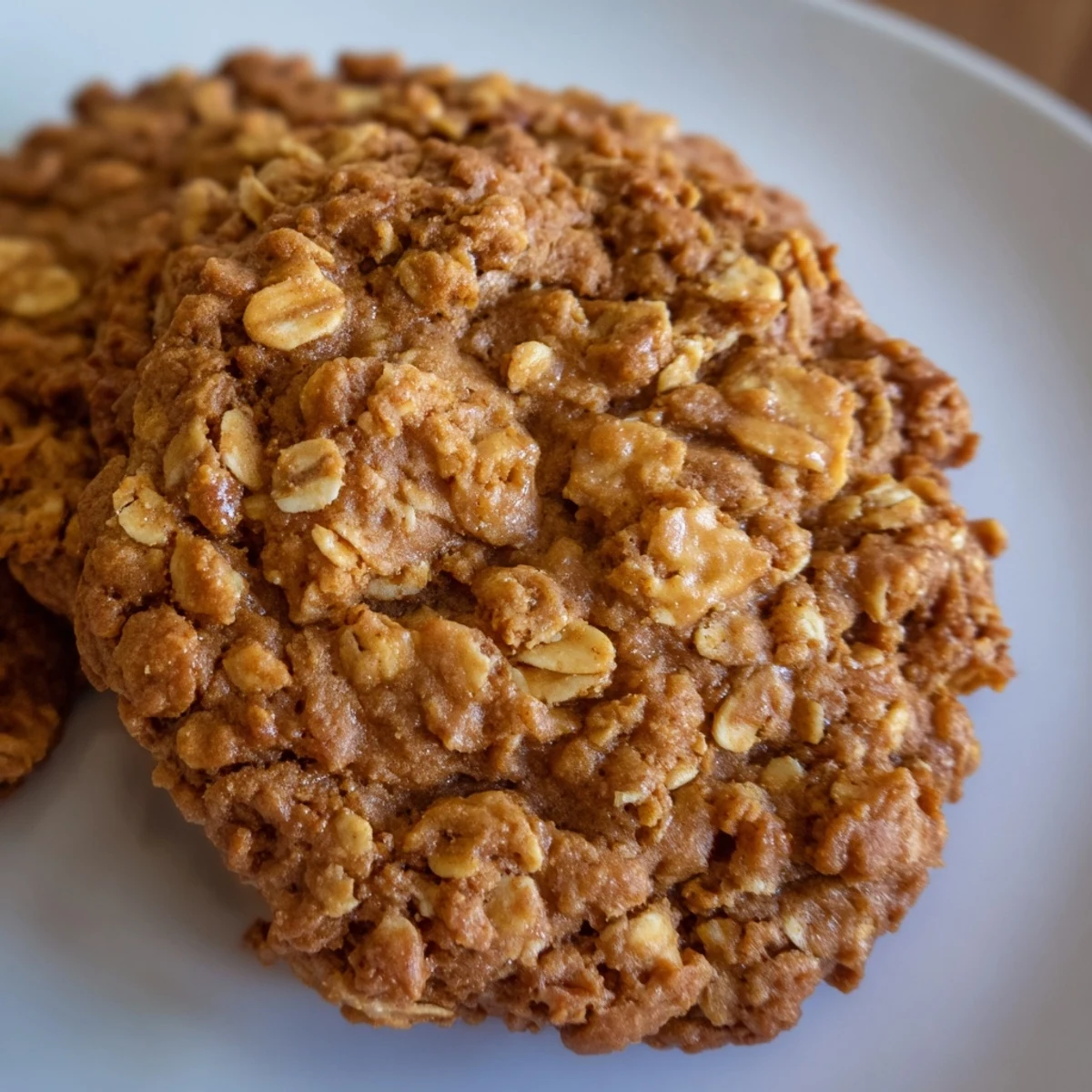 Homemade Biscoff oatmeal Lotus cookies with chopped Lotus biscuits visible throughout the chewy caramel-spiced dough