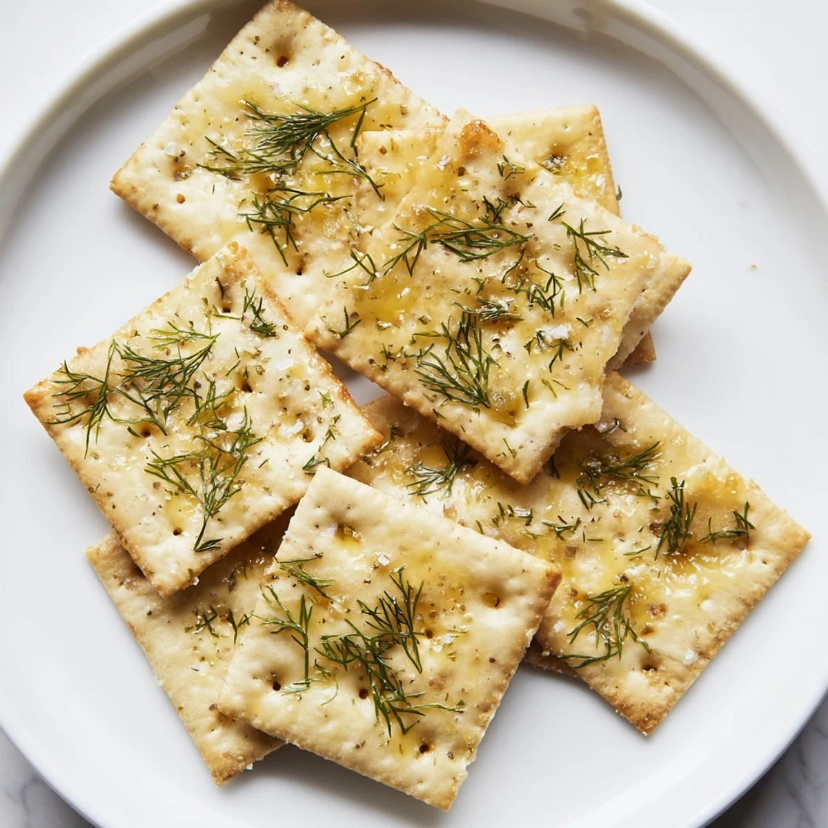 Dill Pickle Saltines Recipe showing crispy, oven-baked crackers dusted with dill